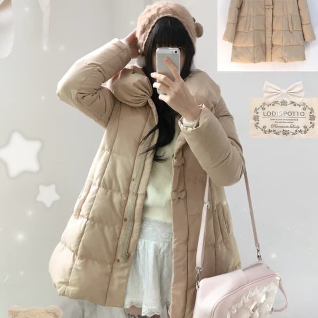 lodispotto 로디스포토 밀크베이지 리본 패딩