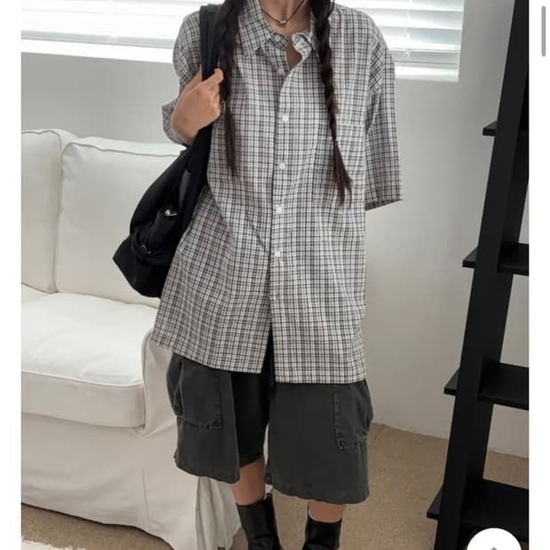 오버핏 시어서커 반팔 체크셔츠 (지그재그 에이블리 보세 유니섹스 빈티지