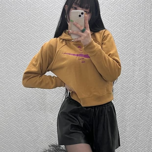 나이키 올드스쿨 레트로 스우시 크롭 기모 후드티 M C09464