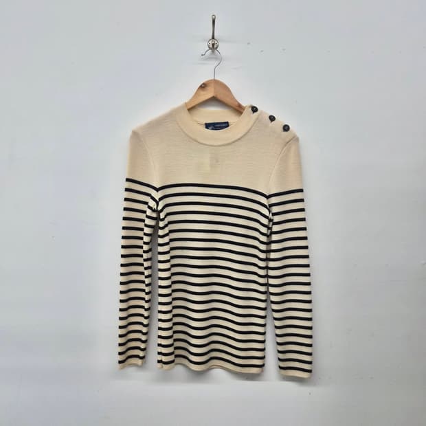 세인트제임스 스트라이프 숄더 버튼 울 니트 여성 M