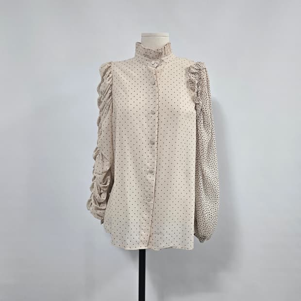 0179.JS뉴욕 도트 셔링쉬폰 블라우스 아이보리 퍼프 긴팔F