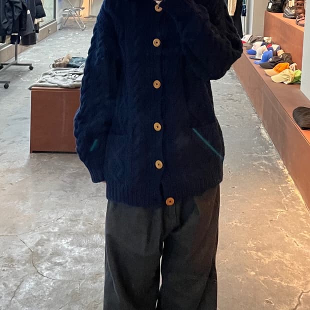 Jpn 빈티지 딥네이비 숄카라 버튼 가디건 H867