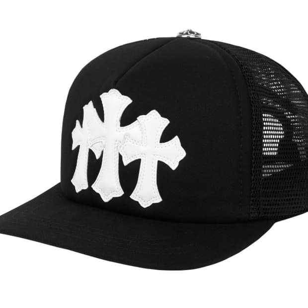 크롬하츠 화이트 트리플 크로스 가죽 패치 세메터리 트러커햇 블랙