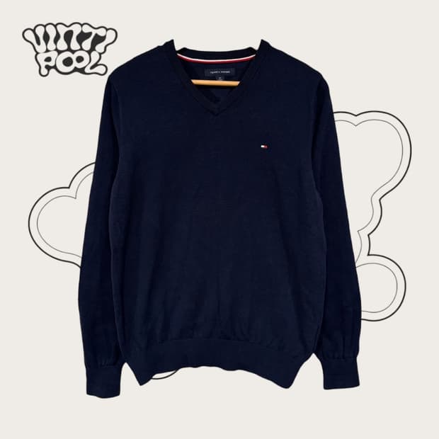타미힐피거 브이넥 니트 S 네이비