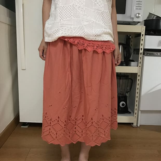 016. coral cotton eyelet skirt