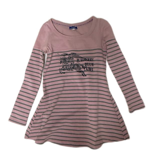 버버리 블루라벨 스트라이프 핑크 원피스 롱슬리브