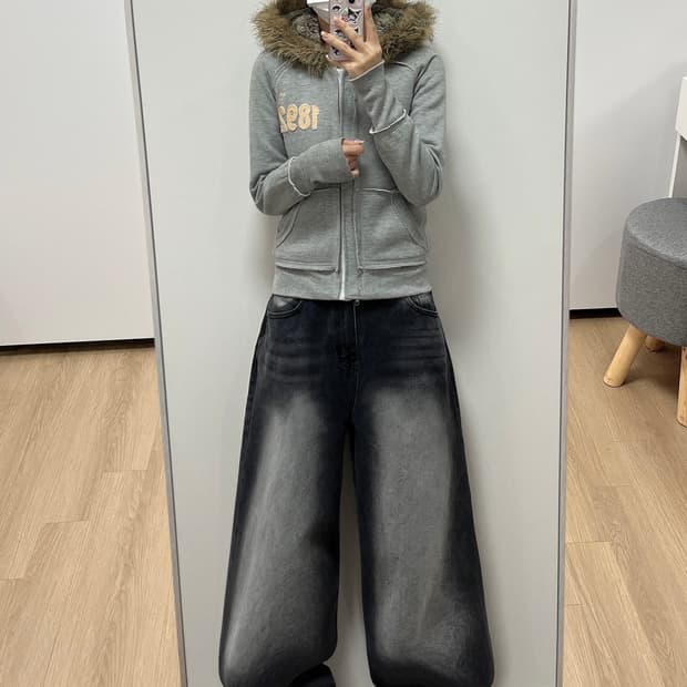 아베크롬비 디스트로이드 울프죠 자수로고 그레이 후드집업