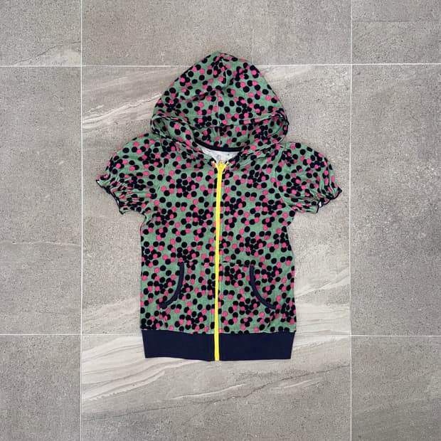 Mint pink dot velvet puff half 후드집업