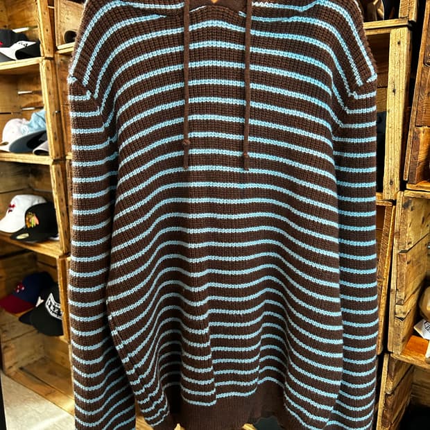 하늘갈색 줄무늬 후드니트