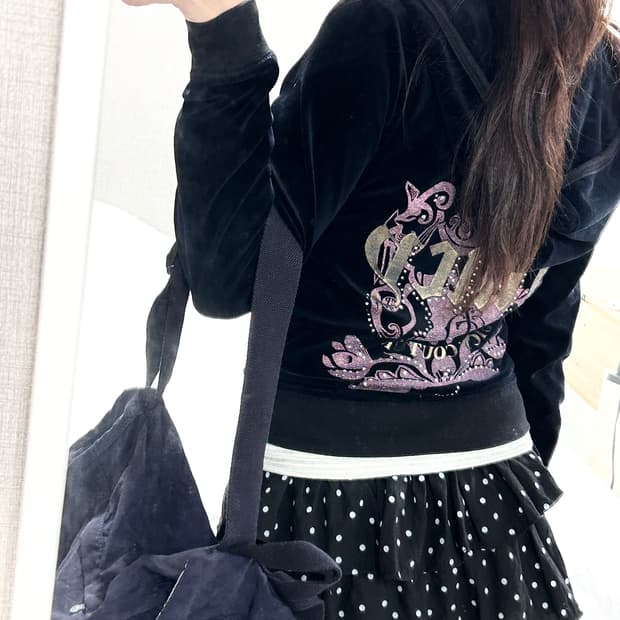 쥬시꾸뛰르 빅로고 블랙 벨벳 후드집업