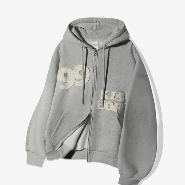 키쇼르 기모 후드집업 99 applique hood zip-up_GRAY