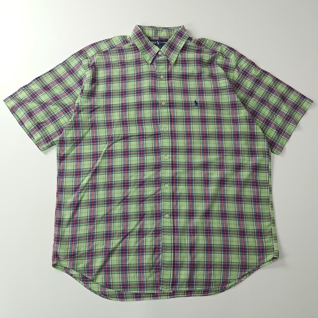 CK886 XL 폴로 90s 애플그린 마드라스체크 반팔 셔츠 남방