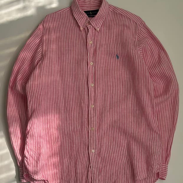 [M] 폴로 랄프로렌 핑크 스트라이프 린넨 셔츠 클래식핏