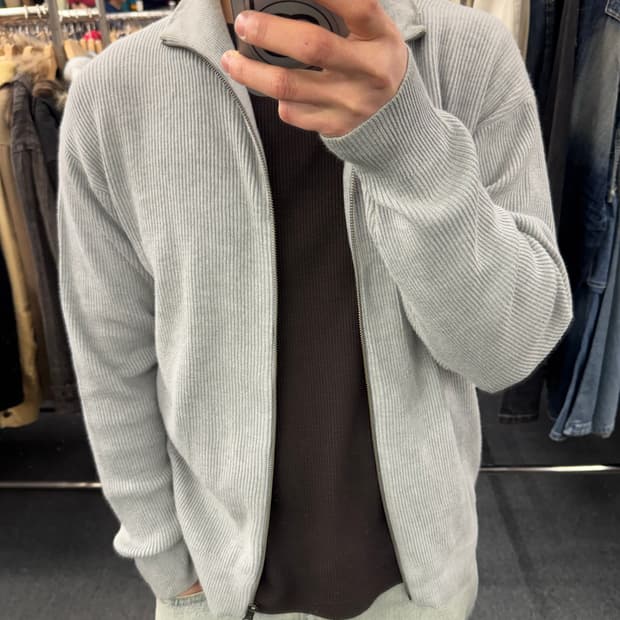 S)Japanese vintage 그레이 니트 집업