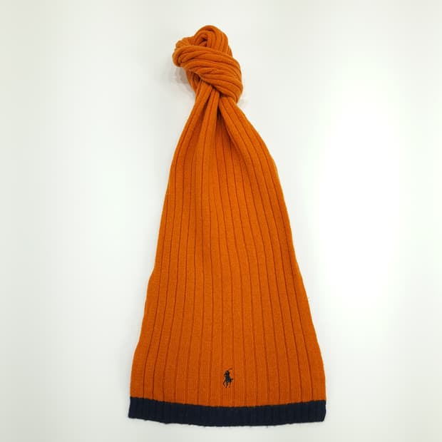 MX164 폴로 랄프로렌 오렌지 리브드 램스울 니트 목도리 머플러