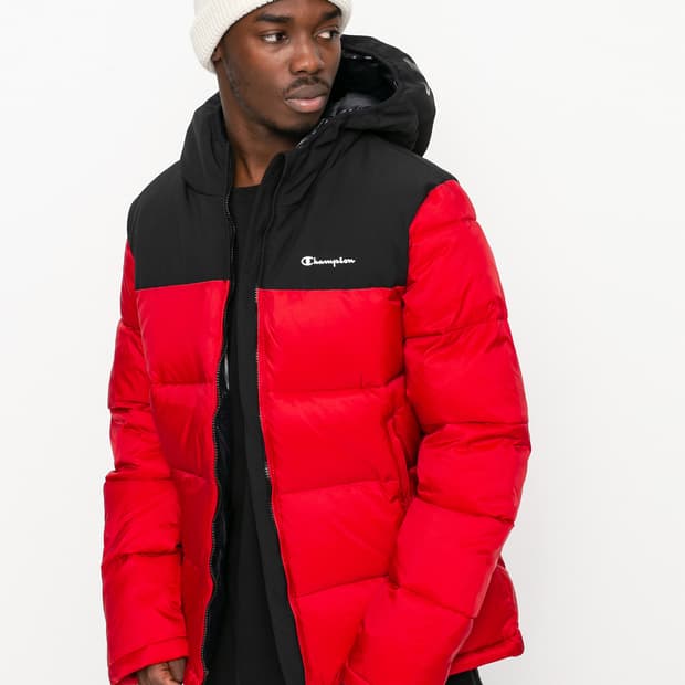 (L~XL)챔피온 EU 배색 후드 푸퍼 패딩 다운 블랙 레드