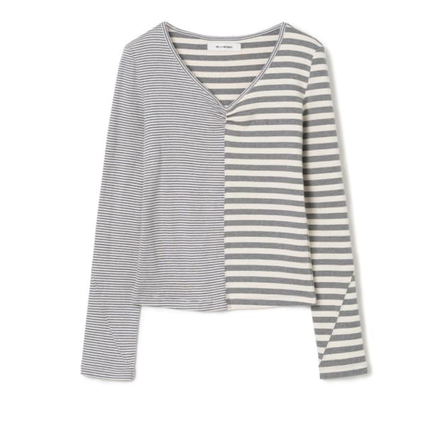 Mixed Pattern T-shirts [Stripe Gray]