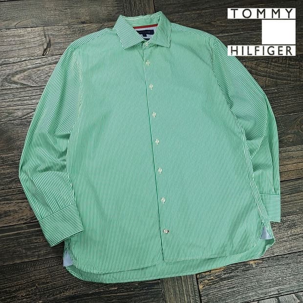 [타미힐피거] 스트라이프 셔츠 그린 M20258