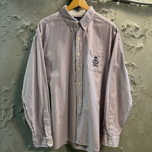 XXL 랄프로렌 클래식핏 포켓 자수 스트라이프 셔츠 퍼플화이트