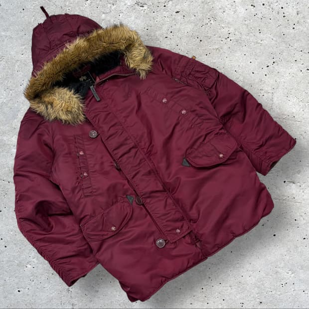 [L] 알파인더스트리 N-3B 마룬색 패딩 점퍼 후드 퍼 D231