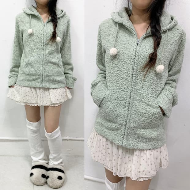 [PETIT MARAIS] 민트 폼폼이 폭닥 후드집업
