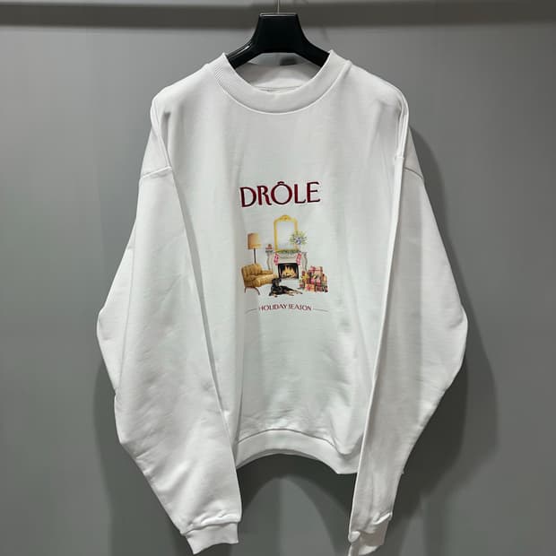 (정품/새상품) 드롤드무슈 공용 화이트 자수 로고 맨투맨