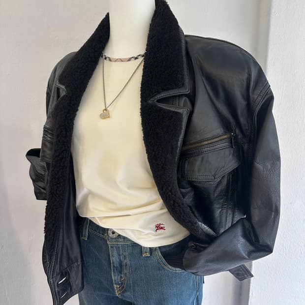 빈티지 80s 퍼카라 크롭 소가죽 봄버 자켓66