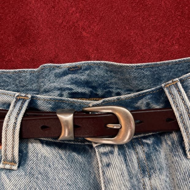 버건디 슬림 여자가죽벨트