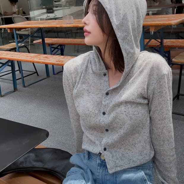 잇미샤 후드 저지 가디건 화이트, 그레이 66