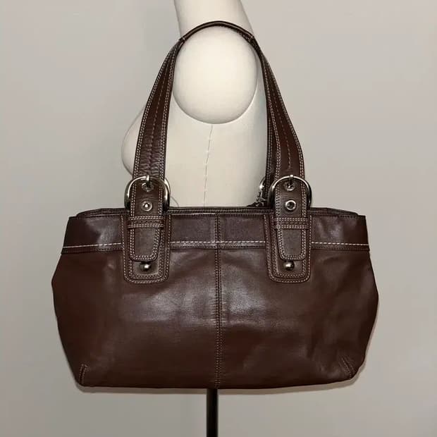 코치 브라운 레더 숄더백