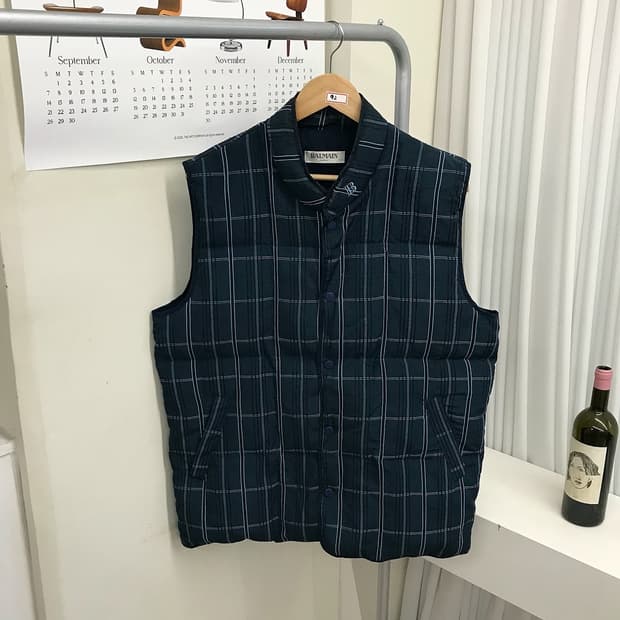 발망 B로고 덕다운 체크 패딩 조끼 베스트