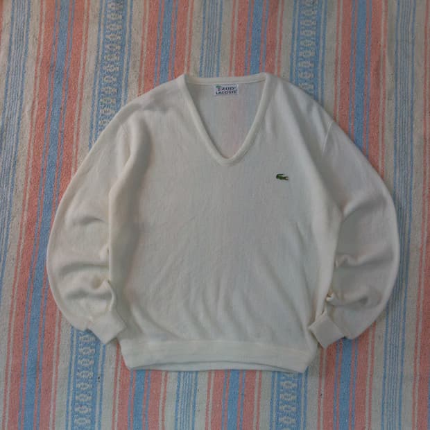 70s IZOD 라코스테 브이넥 니트 화이트