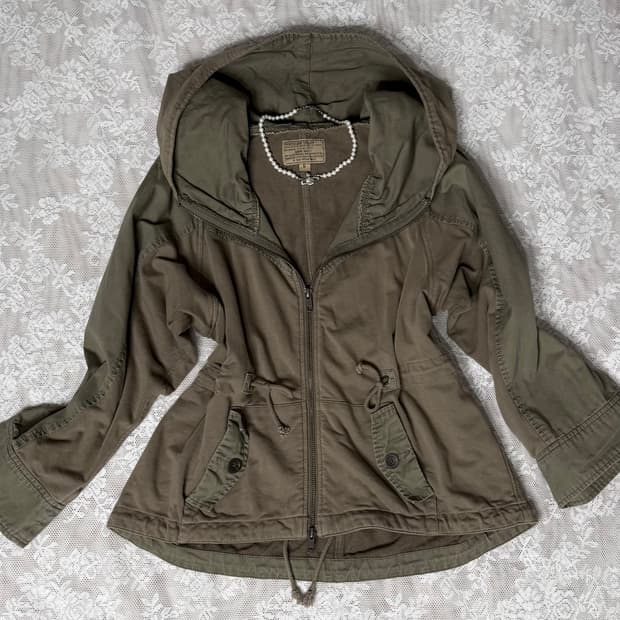 카키 투웨이 집업 후드 야상 자켓