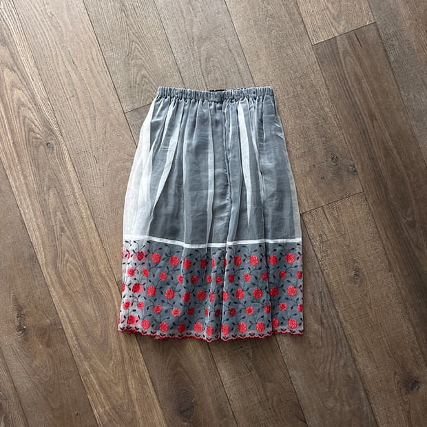 Organza Layered Floral Needlepoint Skirt