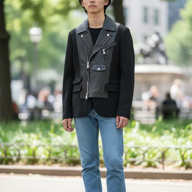 Dsquared2 카프스킨 레더 믹스 울 자켓🤟🏻