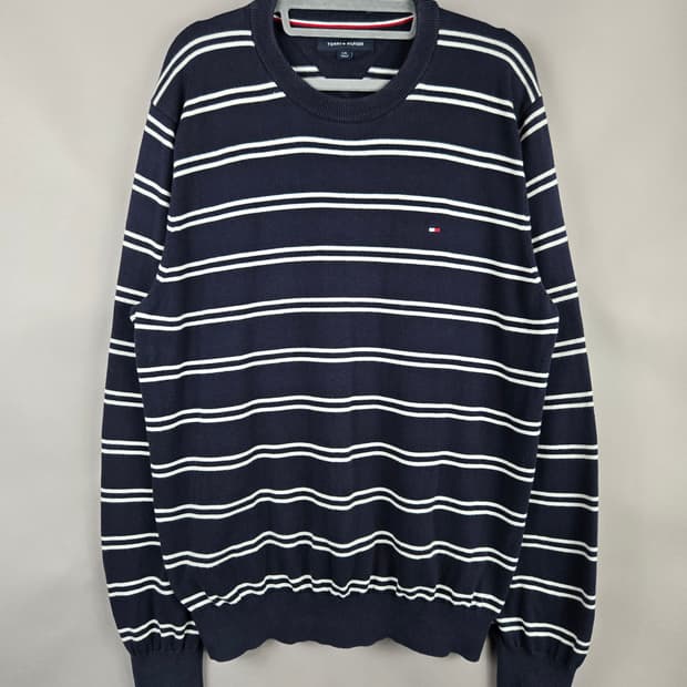[무료배송]타미힐피거 L 남성 스트라이프 긴팔 니트 네이비
