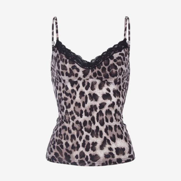 어나더에이 레오파드 레이스 슬리브리스 호피 갸루 leopard lace