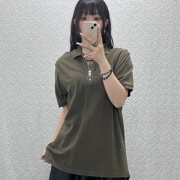 디젤 올드스쿨 캐주얼 빈티지 말차카키 반팔 카라티 L C12220