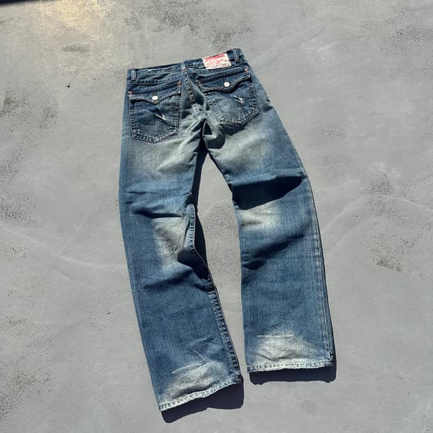 30) 트루 릴리전 남성 y2k 로우라이즈 스트레이트 데님팬츠