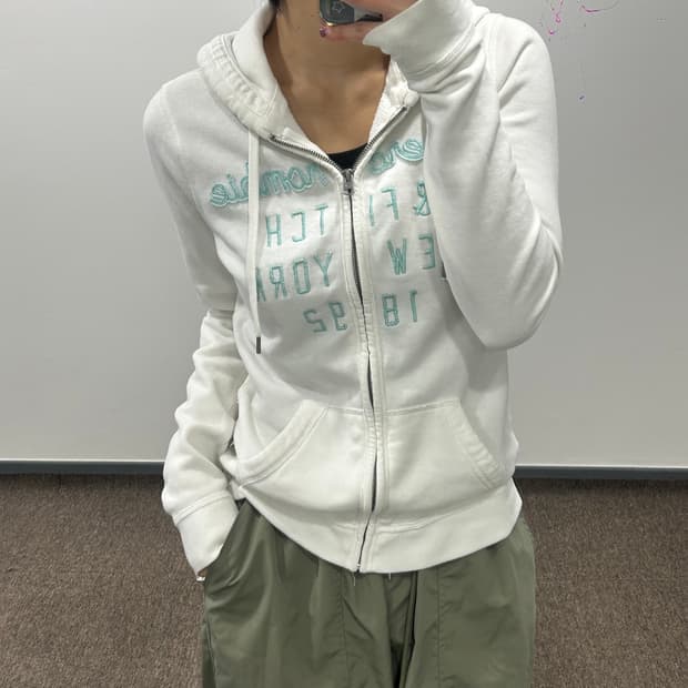Abercrombie 아베크롬비 민트 글리터 로고 화이트 후드집업