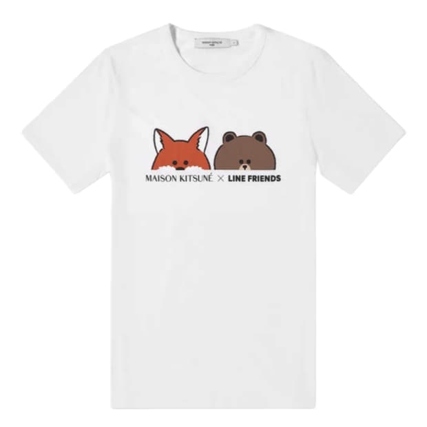 메종 키츠네 x 라인 프렌즈 콜라보 페이스 프린트 티셔츠 화이트 SPLN