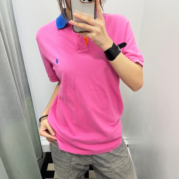 폴로 핑크 커스텀핏 카라 반팔티셔츠