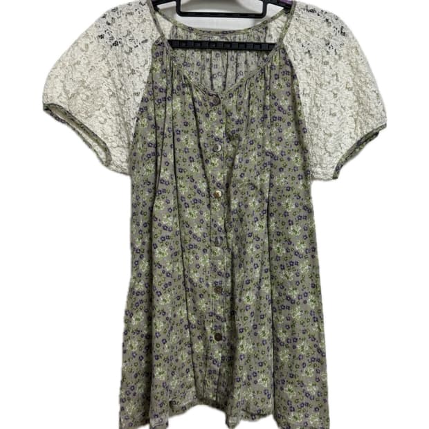 빈티지 플라워 반소매 탑