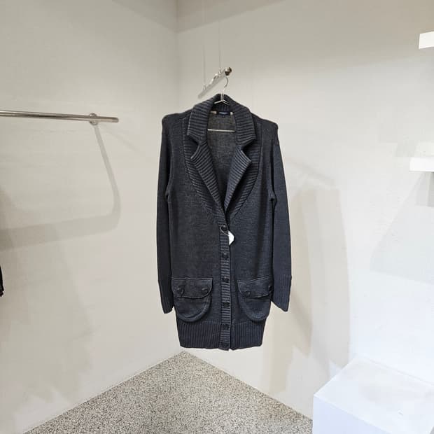 버버리 울 카라 니트 롱 가디건