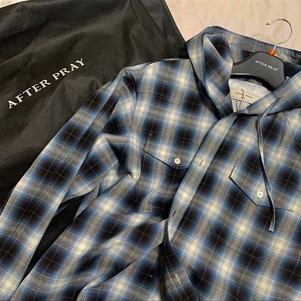 애프터프레이 웨스턴 체크 후디 셔츠 / 블루, L