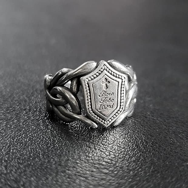 Fide 실버 남자 엔틱 빈티지 선물 보호 운명 방패 반지