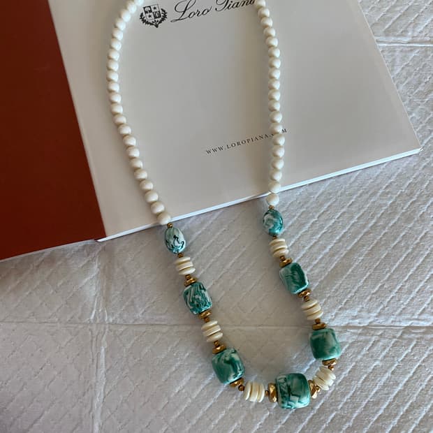 빈티지 마블 패턴 비즈 롱 목걸이