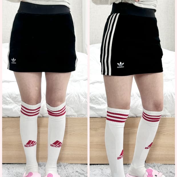 아디다스 블랙 삼선 벨벳 스커트