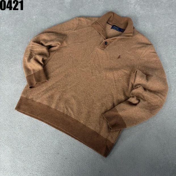 폴로 브라운 헤링본 니트 스웨터 s