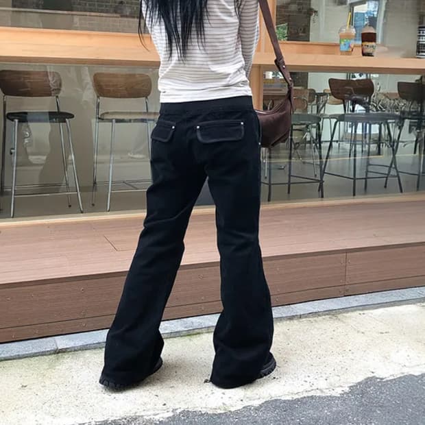 ootj 로우라이즈 부츠컷 버터플 루즈 플레어 팬츠